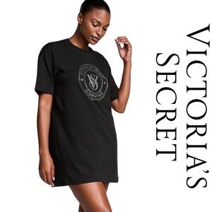 NWT | Victoria's Secret | Bling Sleep Tee Cotton SS Rhinestone | Black | M/Lg